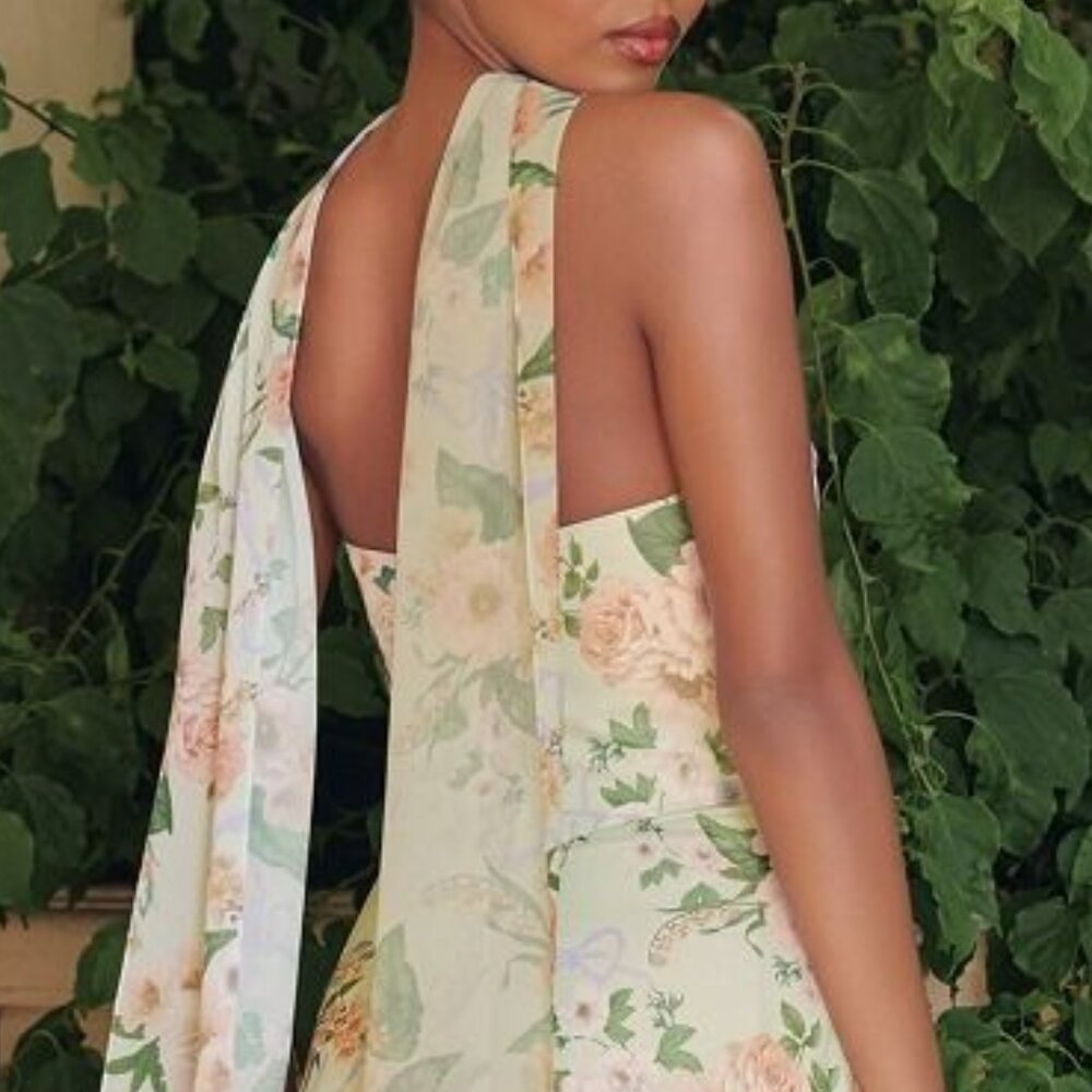 Sage green bridesmaid dresses.Formal party floral chiffon wedding guest dress - Picture 4 of 6